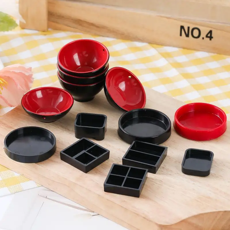 Dollhouse Miniature Simulation Sushi Plate Pieces Lunch Tray Japan Sushi Mat Sushi Box Doll House Accessories Toys 10pc/lot