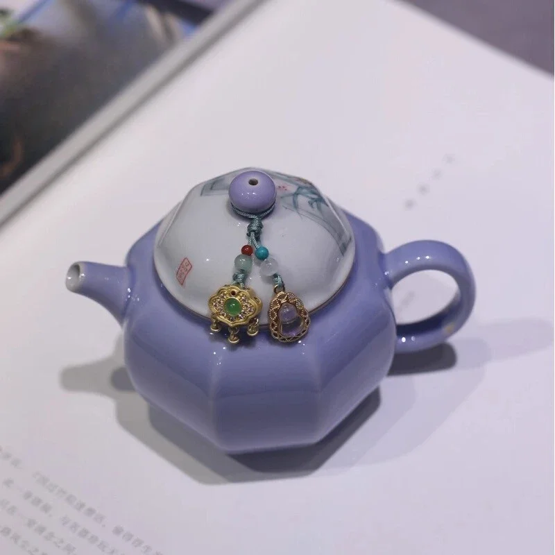 Purple Underglaze Hand Painted Orchid Bafang Teapot Jingdezhen Handmade Tea Pot Pot Holder Ball Hole Filter Kun Fu Teapot Teacup