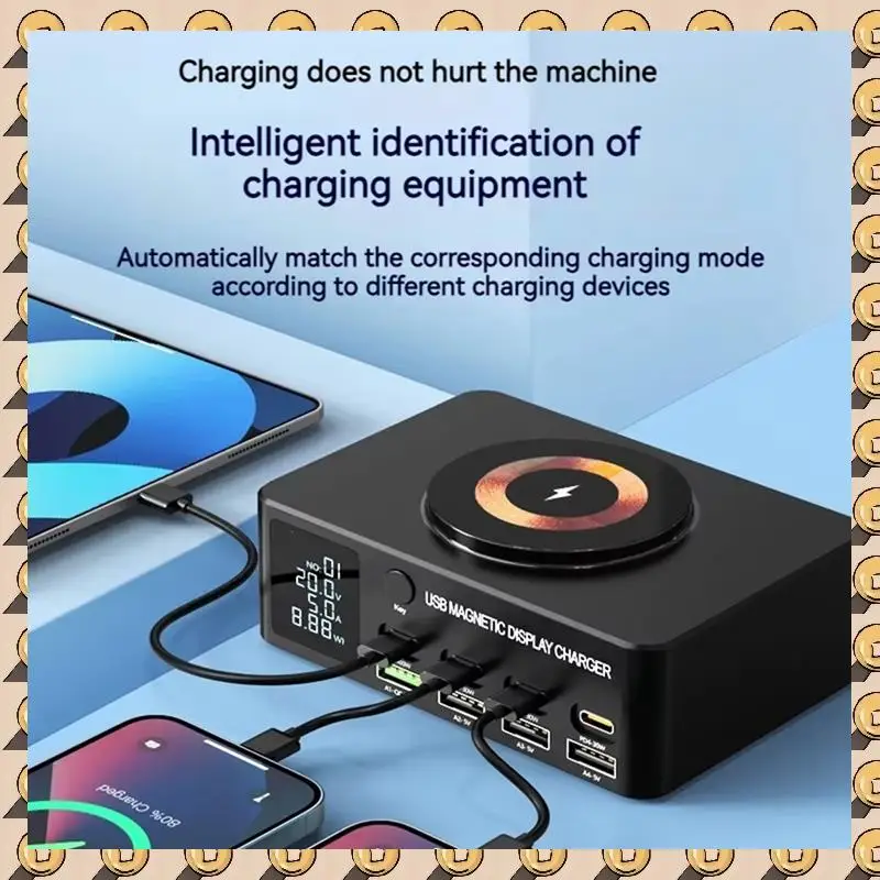 

A003 140W 8 Port USB Charger With 15W Magnetic Wireless Charging PD 100W QC 3.0 Charging Station For Laptop Phone