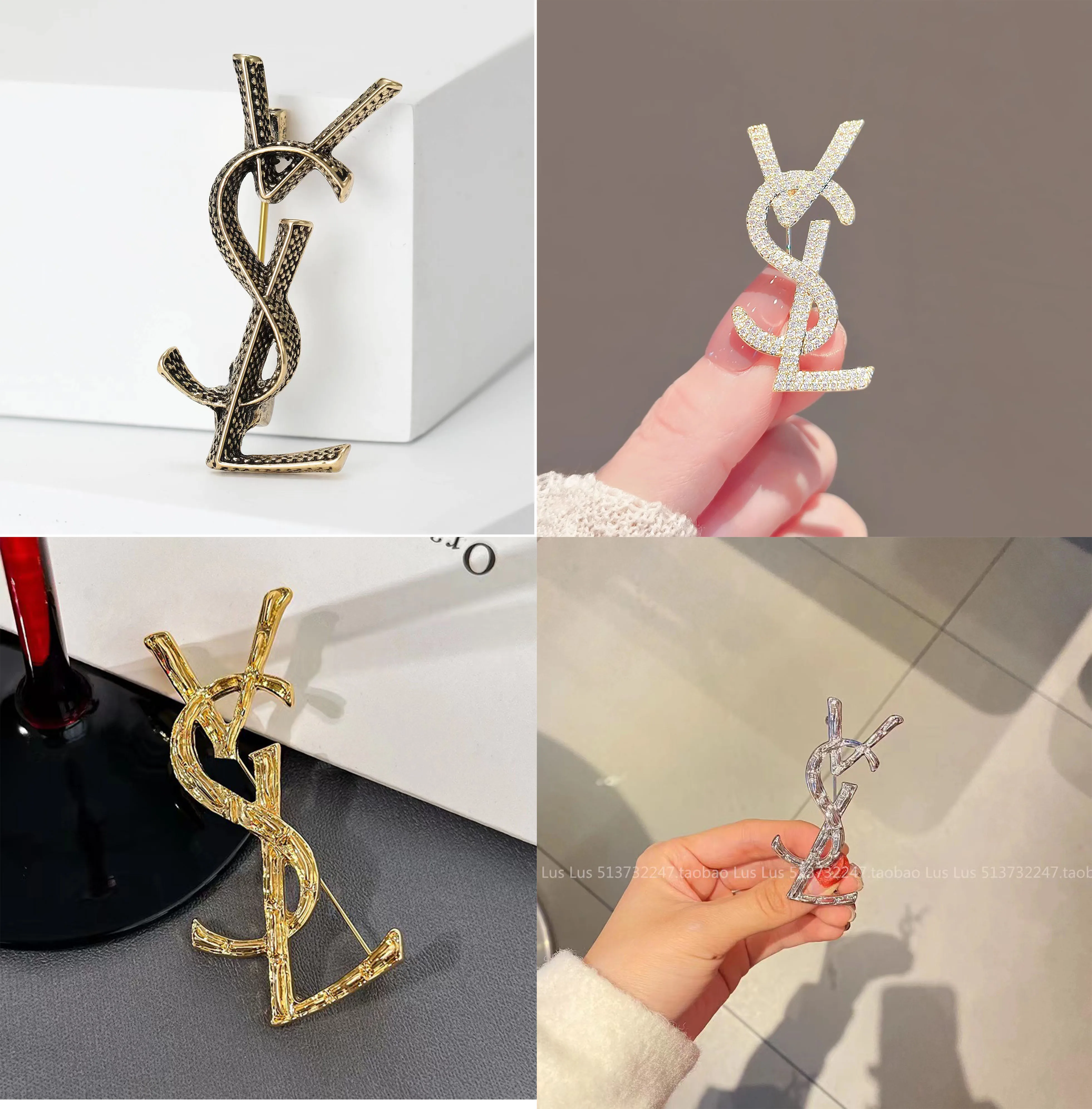 Luxury 2024 Creative Vintage Metal Vsl Letter Brooches For Women Men Clothes Suit Trendy Brooch Pins Office Party Jewelry Gifts