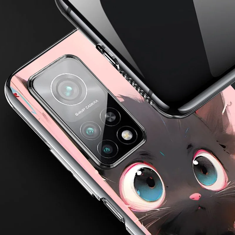 Anime Cute Black Cat Meow Phnoe Case for Xiaomi Redmi Note 13 12 12S 11S 11E 11 10S 10 Pro Plus 9 9S 11T 9T 8 8T 7 Unique Cover