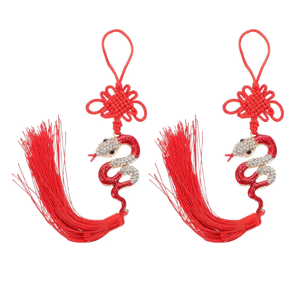 

2Pcs Chinese Year of The Snake Car Hanging Ornament Rhinestone Tassel Pendant Feng Shui Lucky Charm Decoration