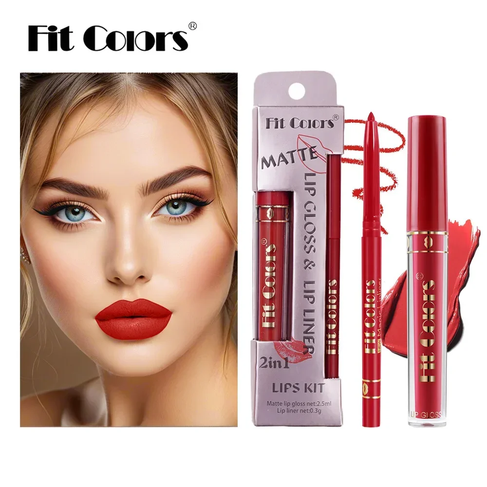 6 Color Lip Gloss Lip Liner Set Matte Texture Waterproof Long Lasting Moisturizing Non Stick Easy To Apply Nude Liquid Lipstick