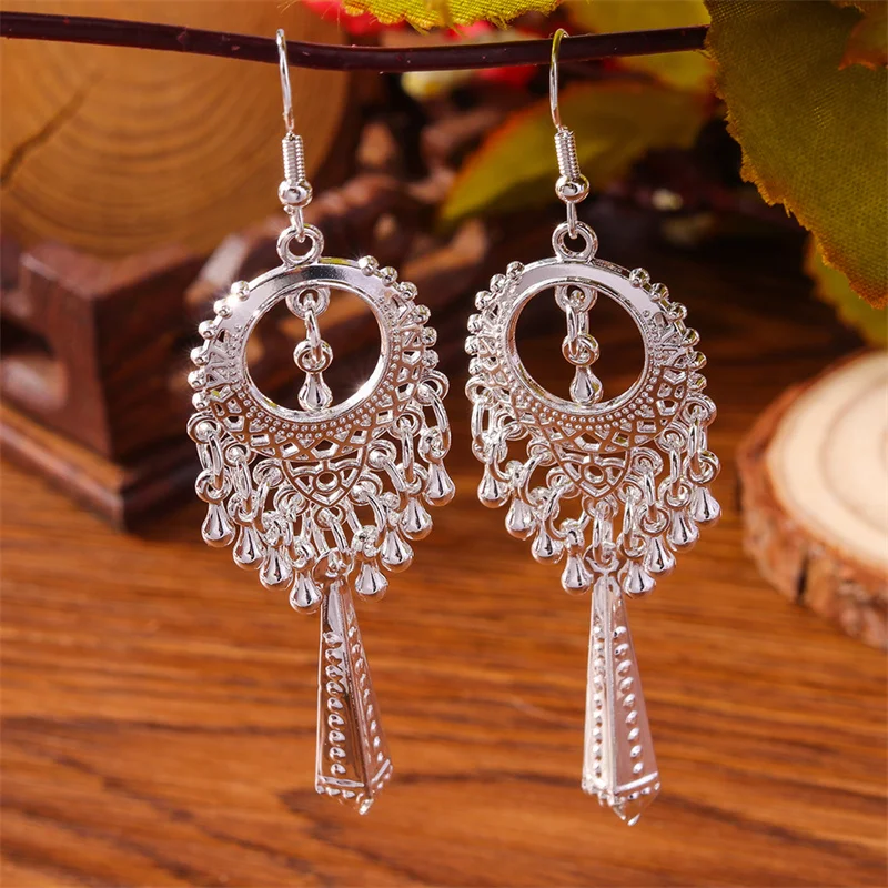 Aihua Silberfarbene Lange Quasten-Ohrhänger mit Pfau- und Schmetterlingsmotiv für Damen, Hochzeits- und Party-Schmuck, Geschenke, Trendige Ohrringe – Detail 4