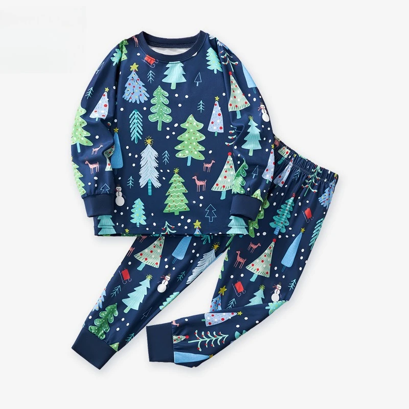 Christmas Pink Tree Print Little Girls Pajamas Set Long Sleeve Sleepwear Snowman Reindeer Pattern Kids Xmas Home Loungewear