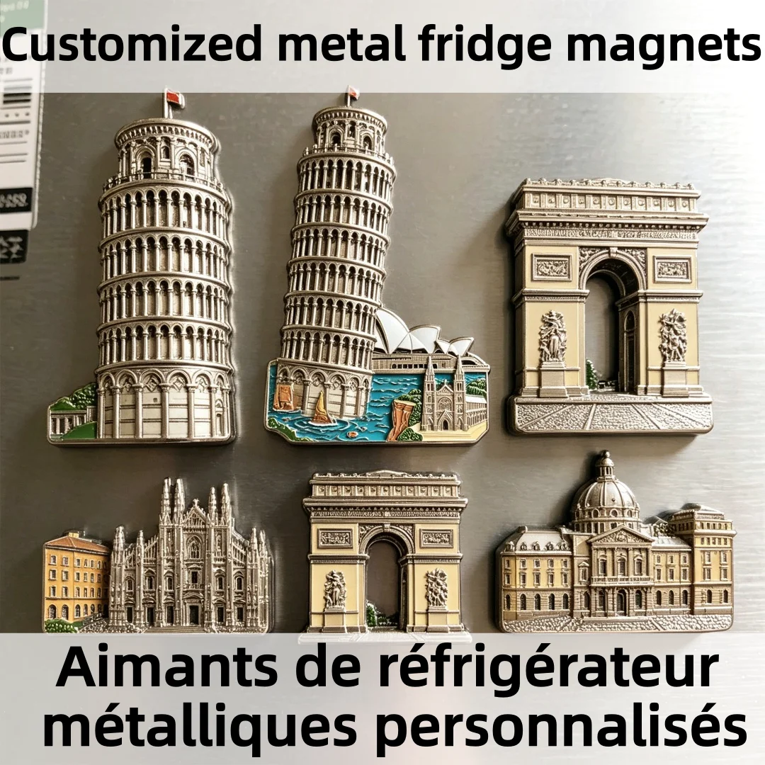 Creative Travel Souvenirs Art Deco 3D Metal Fridge Magnets Custom Shape Zinc Alloy Strong Magnetic Sticker Waterproof Printed