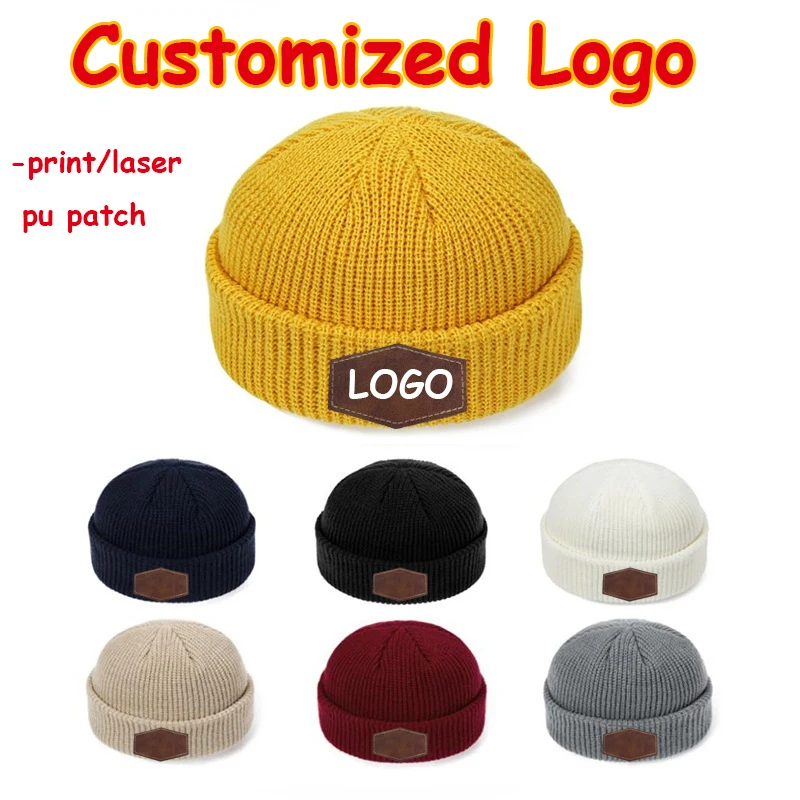 Gorro de lana tejido con estampado de logotipo personalizado para mujer, gorro de invierno coreano para parejas, jersey cálido a prueba de viento, gorro de piel de melón para estudiante masculino