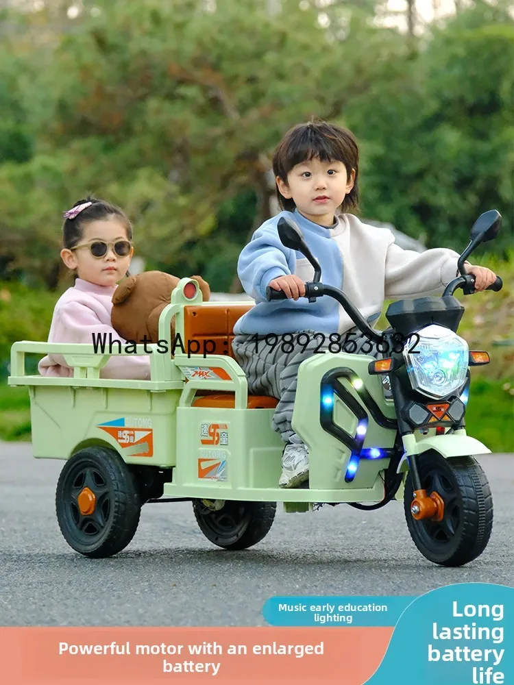 Children's Electric Three-Wheeled Motorcycle with Bucket, Ride-On Tractor, Remote Control Toy Car for Kids