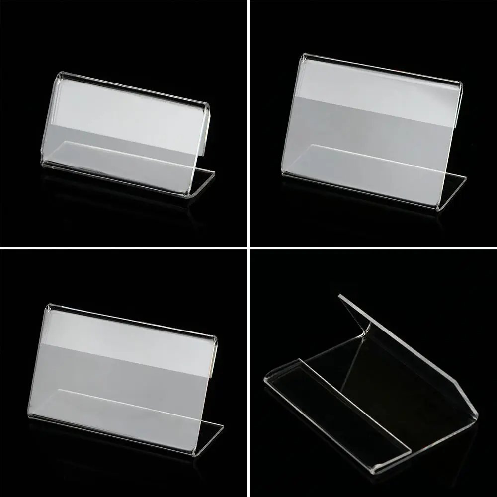 10 Pcs L Shape Clear Price Card Tag Clip Acrylic Sign Display Holder Counter Top Stands Poster Racks Plastic Mini Label Racks