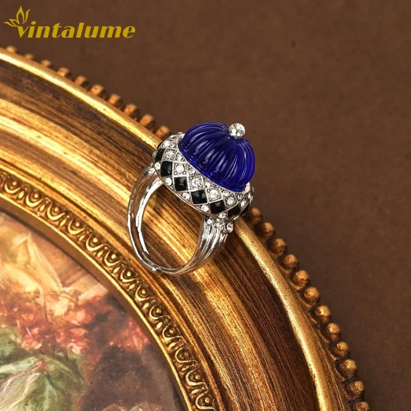 

Кольцо Vintalume CZ с синей глазурью, круглое, для женщин, модное украшение, изысканное, винтажное, регулируемое, для вечеринок, подарок
