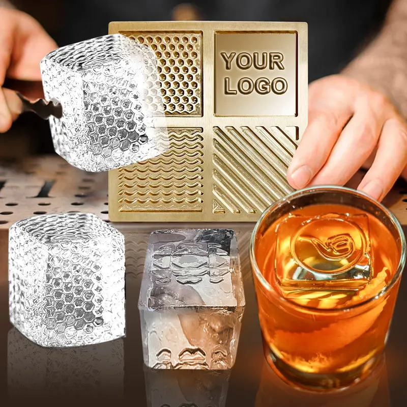 Benutzerdefiniertes Logo Eiswürfel-Stempelplatte aus Messing, geprägte Eiswürfelform 5/10cm, Metallplatte für Bar-Cocktails und Whiskey-Eis