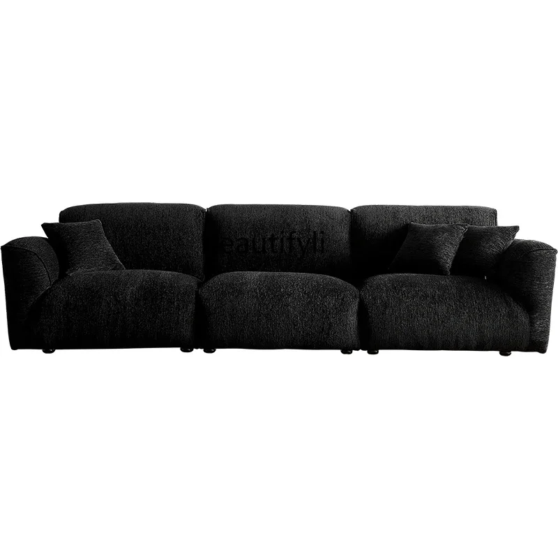 

French retro sofa straight row four-person small apartment, chenille sofa black