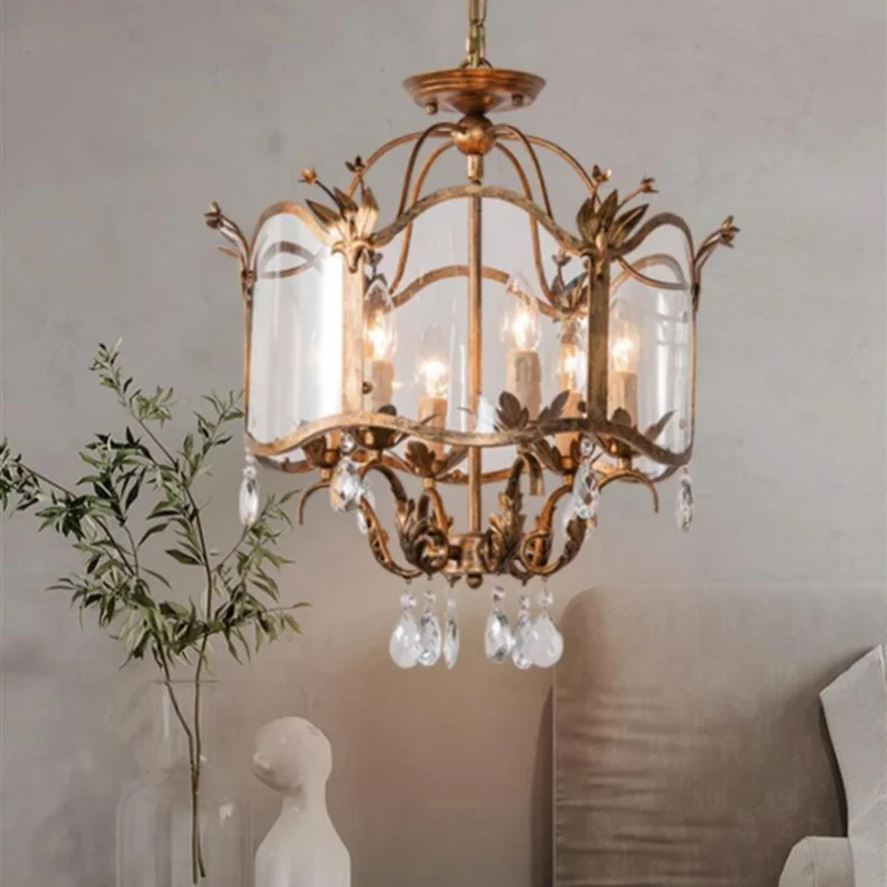 

French Retro Candle Crystal Pendant Lamp Bedroom Living Room Restaurant Kitchen Bar LED Chandelier Home Decor Lighting Fixture