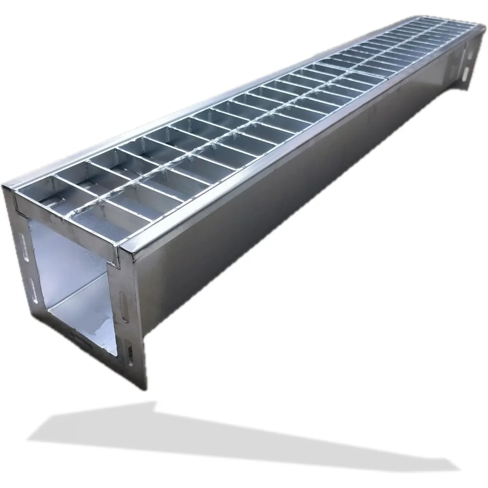 

Stainless Steel Channel Drain with Galvanized Steel Drain Grate 39.4x5.9x5.5 in, B125 Channel Drain Kit for 3” Pipe, Heavy D