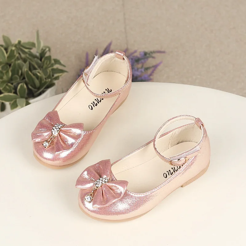 Girls Princess Leather Shoes Spring Autumn Elegant Kid Ballet Shoes Ankle-strap Bowtie Fashion Causal Children\'s Flats Versatile