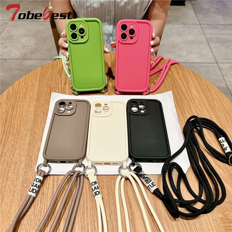 

Crossbody Lanyard Necklace Silicone Case For Samsung Galaxy S25 Edge S24 S23 S22 S21 S20 FE Ultra Plus Soft Back Cover