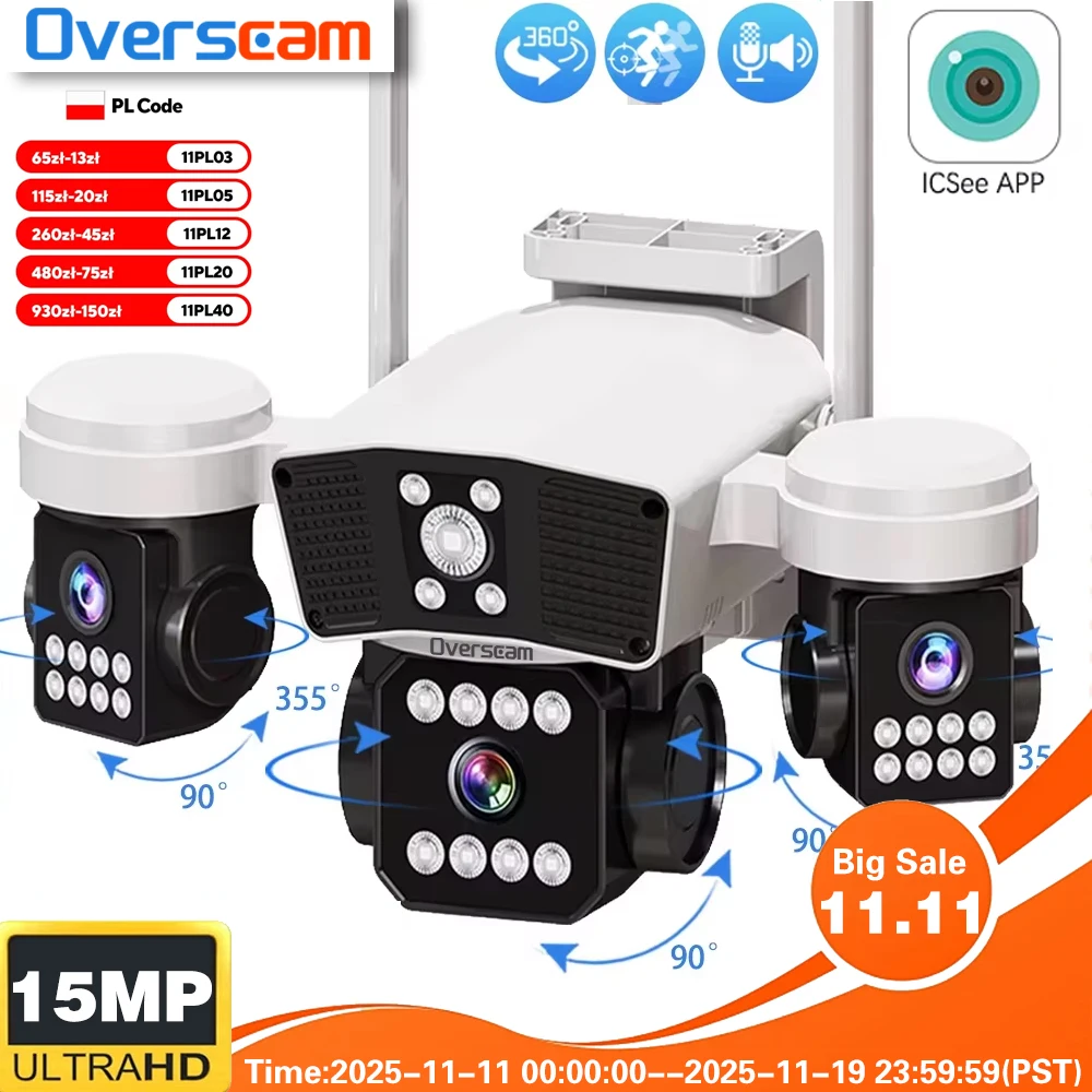 

15MP Three Lenses Triple Screens Wifi PTZ Audio Camera Home ICsee Xmeye Outdoor Wireless Cctv Security Auto Tracking IP Camera
