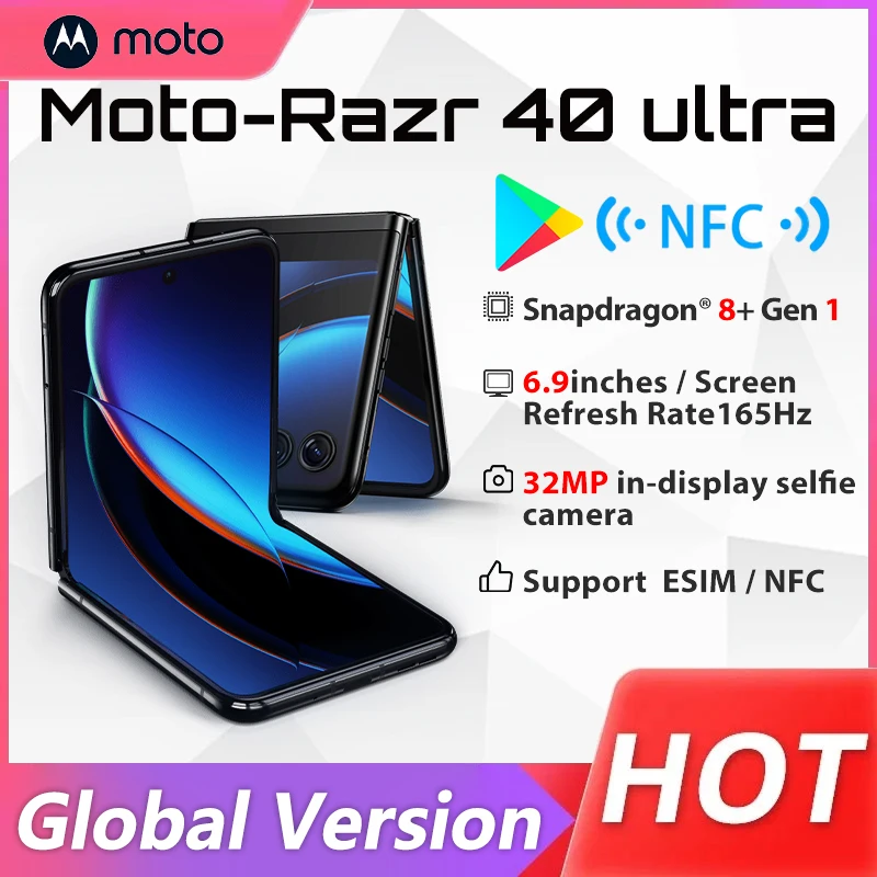 Global Version Motorola Moto Razr 40 Ultra 5G Smart Phone 12G+512G Snapdragon 8 Gen 1 Folded Screen 3800mAh 30W 6.9'' NFC