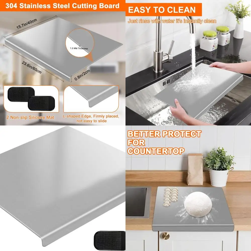 

Stainless Steel Chopping Board Set with 2 Non-Slip Mats, Large Kitchen Cutting Board for Baking, Meat, Fruits, and Vegetables (6