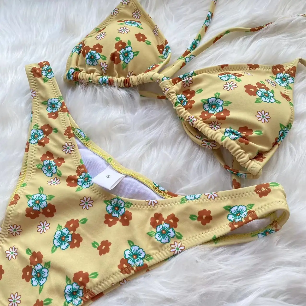 Sexy Floral Bikinis 2023 Woman Swimsuit Female Swimwear Brazilian Halter Micro Thong Bikinis Set Women Bathing Suits Beach Wear