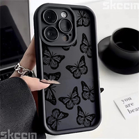 Black Butterfly Design Soft Silicone Phone Case For iPhone 11 12 13 14 15 16 Pro Max 7 8 16 Plus XS XR X Shockproof Cover