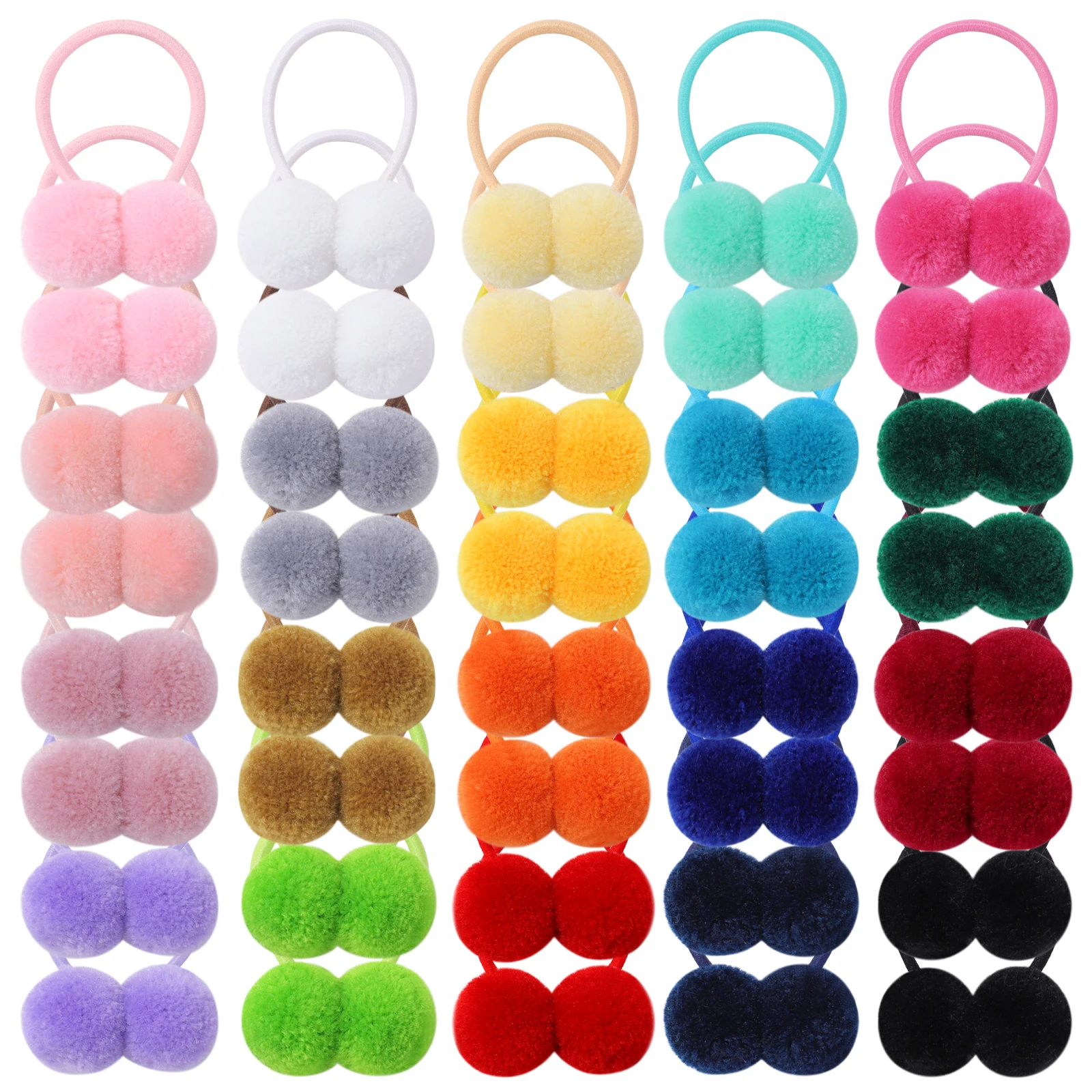 Bild 3: 20/40 Stück Doppel-Plüschball Elastische Haarbänder für Kinder Mädchen Bunte Haargummis Pferdeschwanz-Gummibänder Haaraccessoires