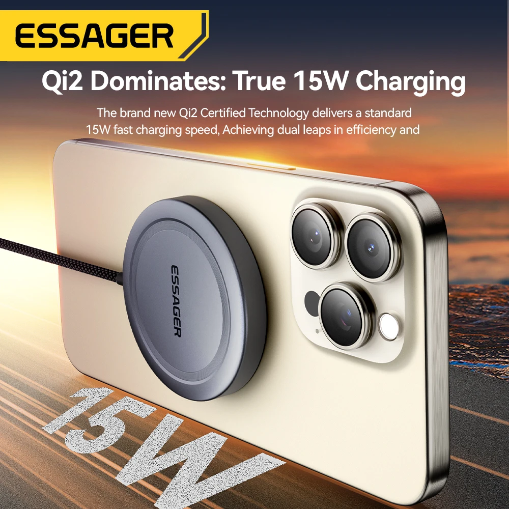 Essager 15W Qi2 Magnetic Wireless Charger Mini Fast Charging Phone Charger For iPhone15/14/13/12 Samsung S8/S23/S24 Airpods 2/3