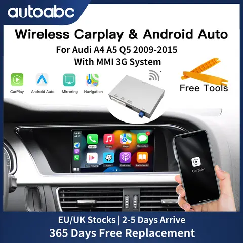 Modulo senza fili di Carplay Android Auto per 2009-2015 Audi A4 B8 A5 Q5 con MMI 3G, interfaccia AirPlay Mirror Link Bluetooth supporto fotocamera lettore multimediale