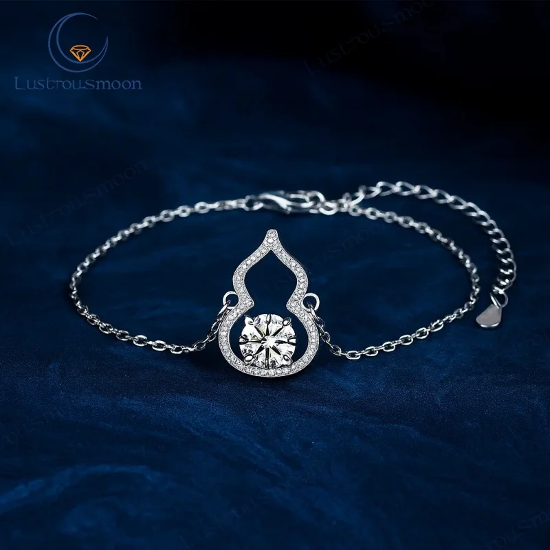 

Moissanite Jewelry S925 Sterling Silver Bracelet for Women Colorful Stone 1Carat Gourd Hollow Design Necklace and Hand Chain