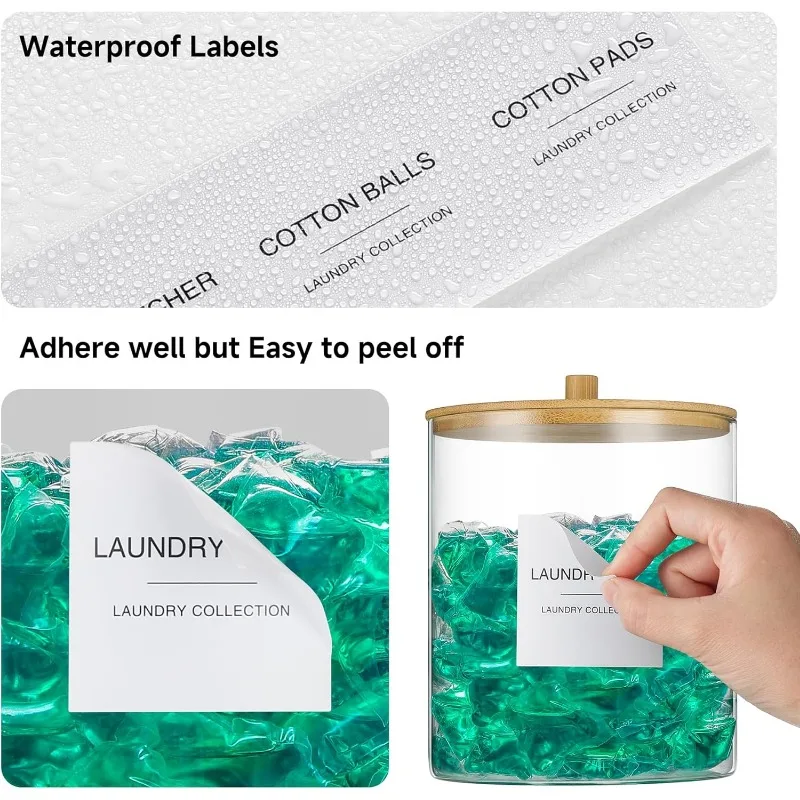 Стеклянные банки и держатель для акриловых простыней, контейнер для стручков для белья с бамбуковой крышкой и 27 этикеток