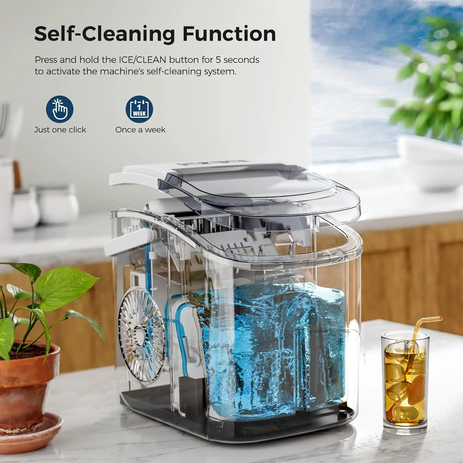 NEW Ice Makers Countertop with Handle,26.5Lbs/24H,9 Cubes in 6 Mins,2 Sizes of Bullet Ice,Portable Ice Maker Machine with Self