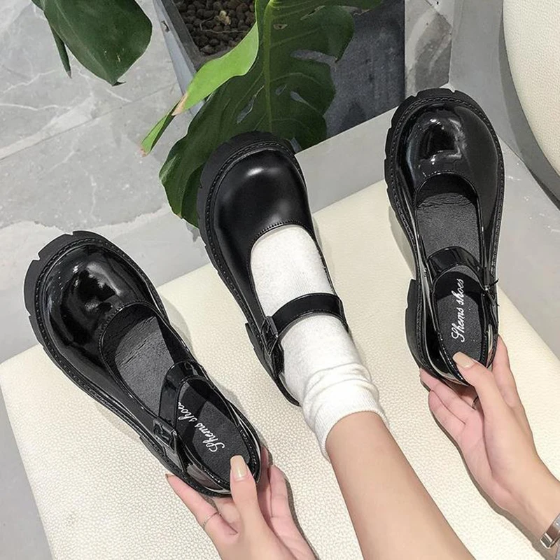 Chaussures d'uniforme d'écolière japonaise à talons épais, chaussures Lolita rétro à plateforme à talons hauts, grande taille