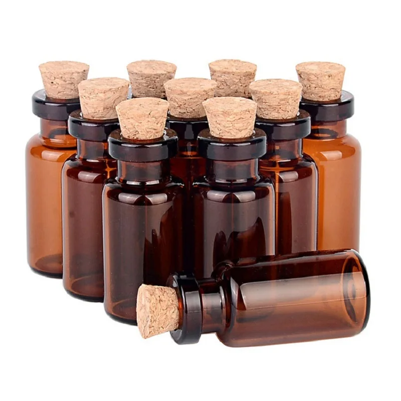 100 pcs 16 * 35mm brown glass bottle with wooden stopper can be used for DIY jewelry pendant of perfume essential oil bottle