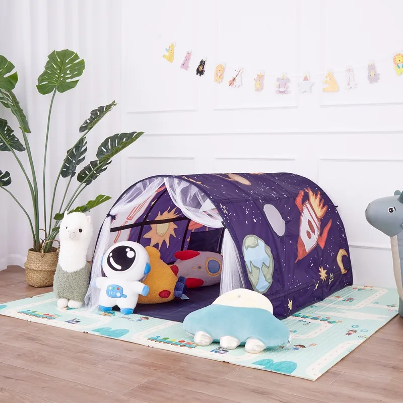 Tente fusée étoile Portable pour enfants, moustiquaire, auvent, lit pour enfants, tente pliante bloquant la lumière, décor de chambre pour filles et garçons
