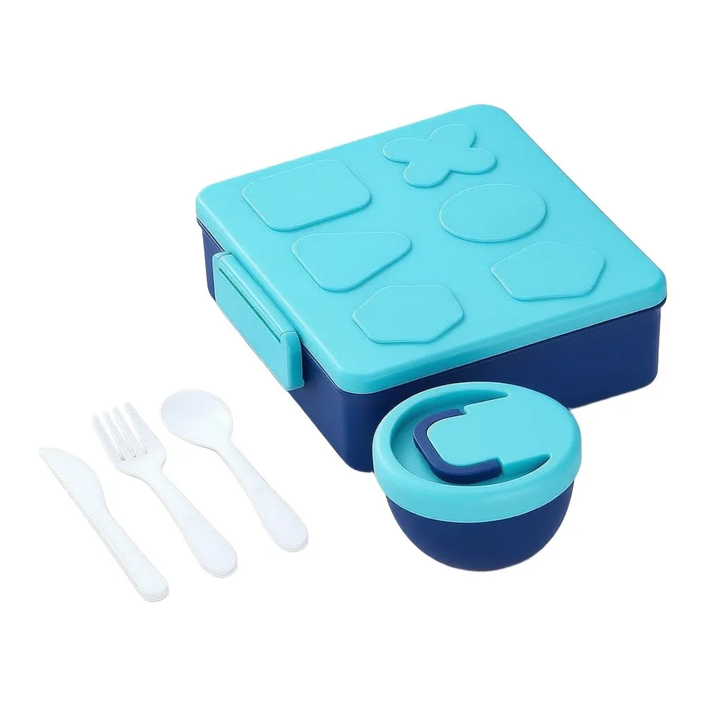 Thermal Soup Support Built into Divided Lunch Box with Utensils for Keeping Soups Warm During Commute or Break