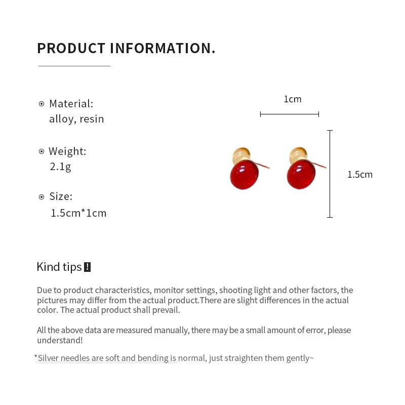 New Colorful Dopamine Resin Round Gourd  Geometric Stud Earrings for Women Small Cute Simple Versatile Fashion Jewelry Wholesale