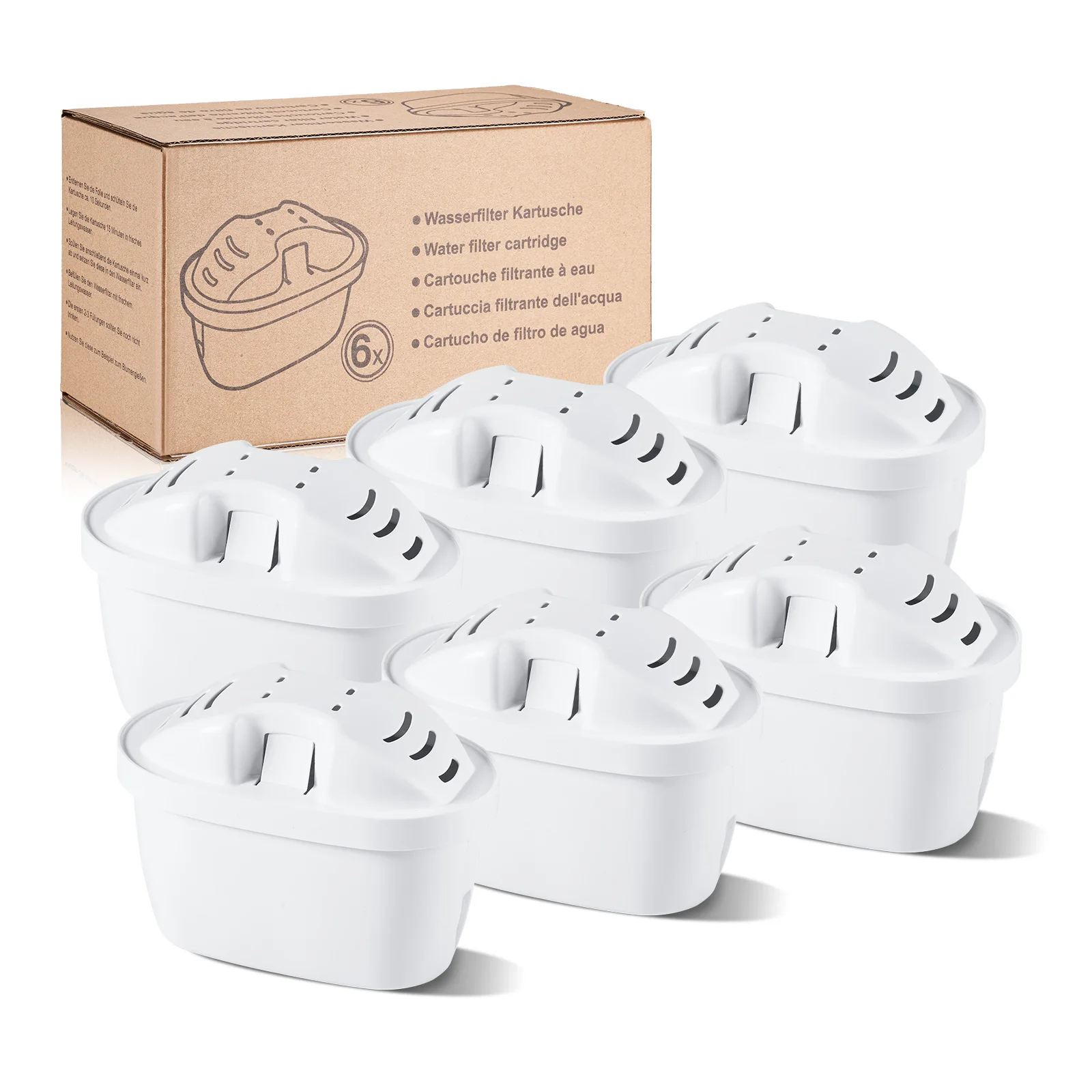 Reimol lot de 6 Cartouches filtrantes pour l’eau, Compatibles avec les filtres Brita Maxtra+, Aquaphor, Dafi, et autres carafes filtrantes – Filtration au charbon actif (6)