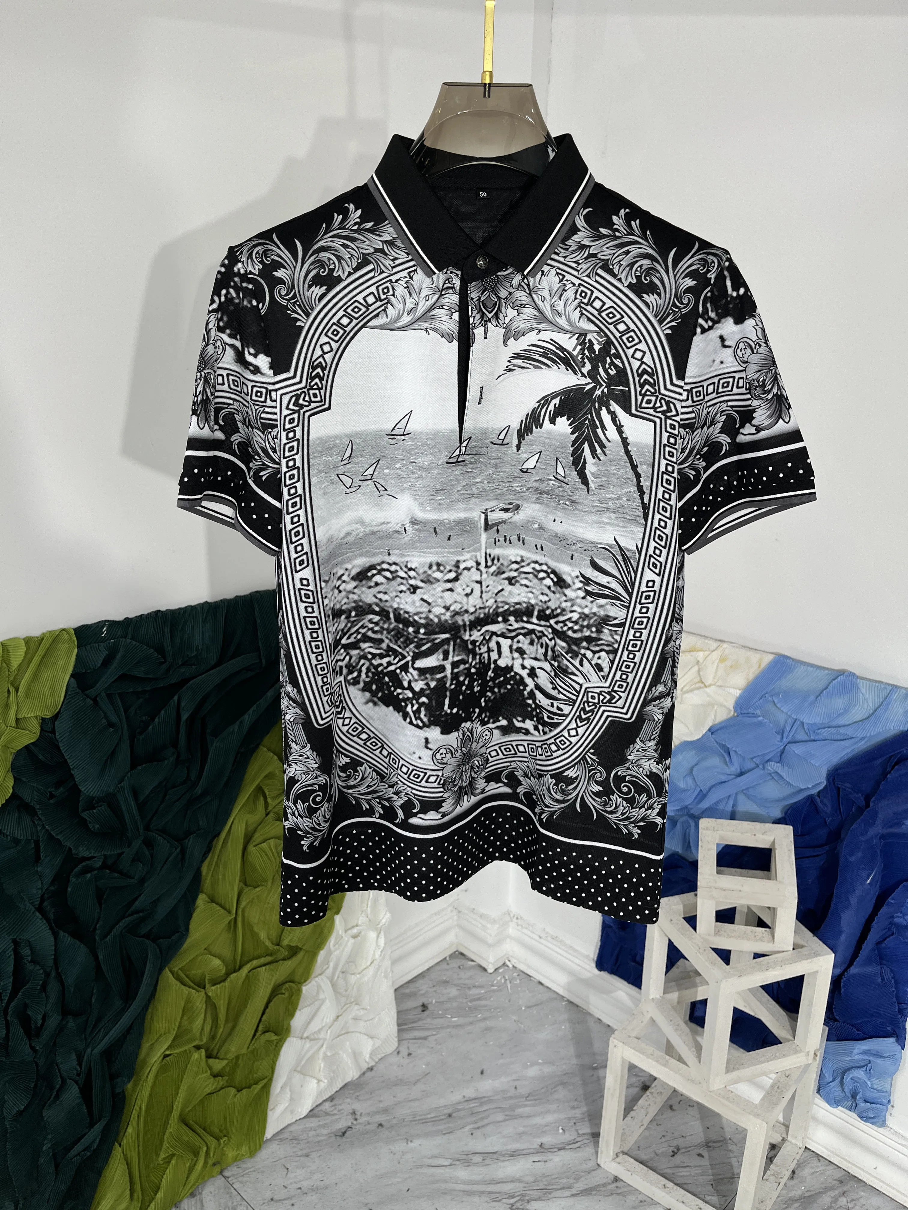 

2024 Spring Summer Hot Fashion Men's High Quality Print Casual Polo-Shirt C880