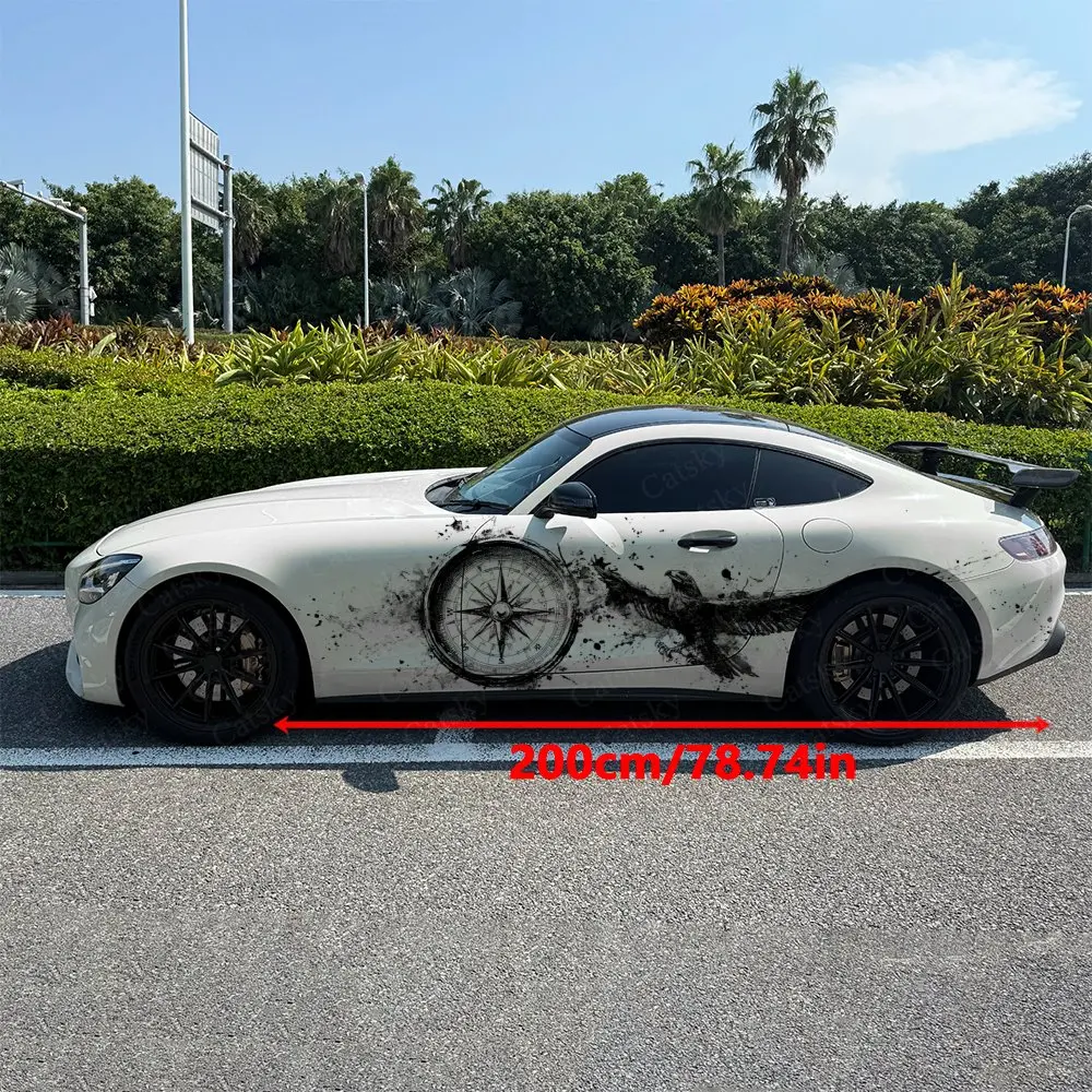 2pcs Journey Compass Raven Spirit, Durable, Fade-resistant, Enhance Vehicle Aesthetics With Bold Artistic Design Car Vinyl Wraps