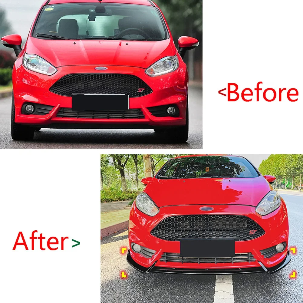 Three Stage Front Lip Splitter Spoiler Side Lower Splitters Body Kit For Ford Fiesta MK6 ST 2012-2017