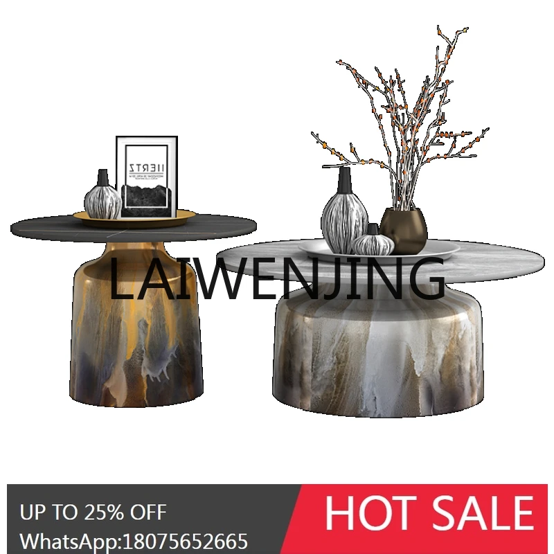 

RWJ Stone Plate Modern Hand Painting Brushed Small Apartment Nordic round Table