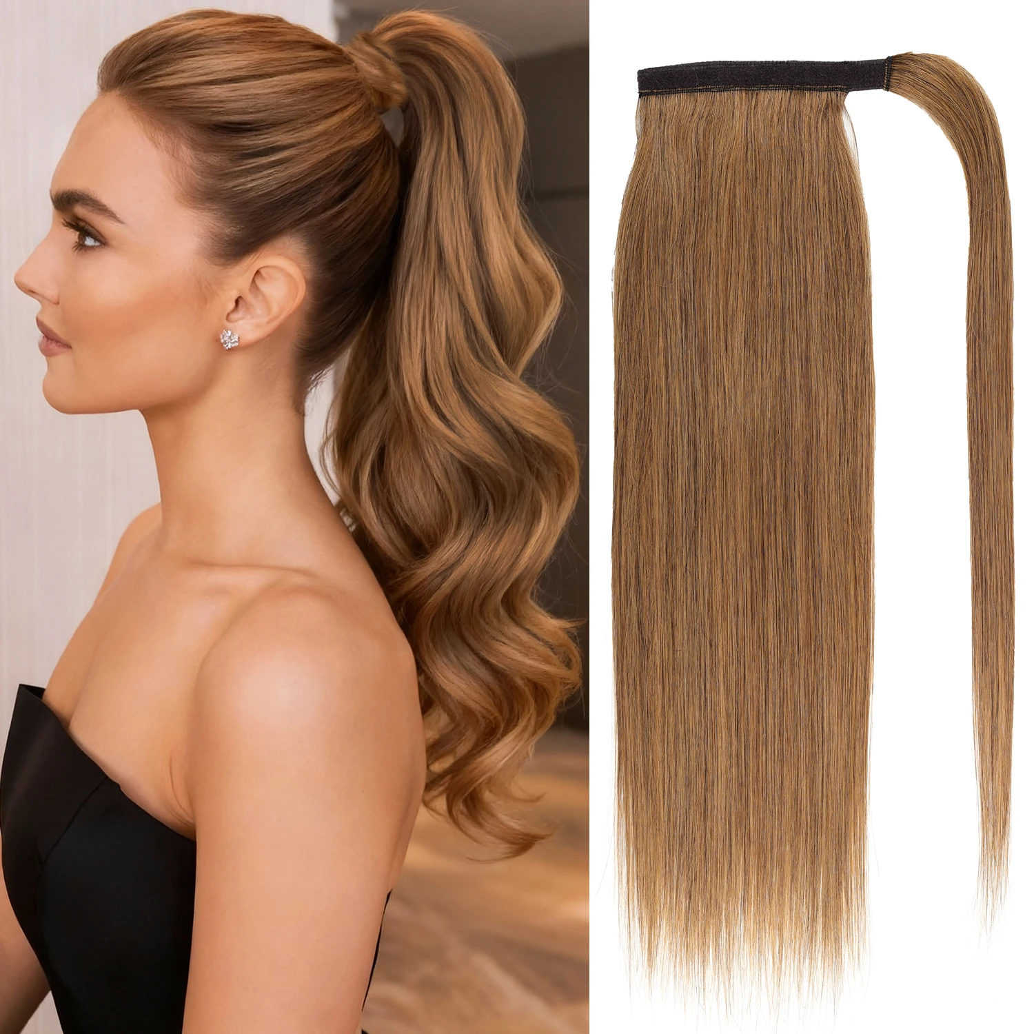 Human Hair Magic Tie Ponytail Hair Extensions Silky Straight Clip in Pony Tails Hair Extensions Remy Hair Wrap Around Ponytails