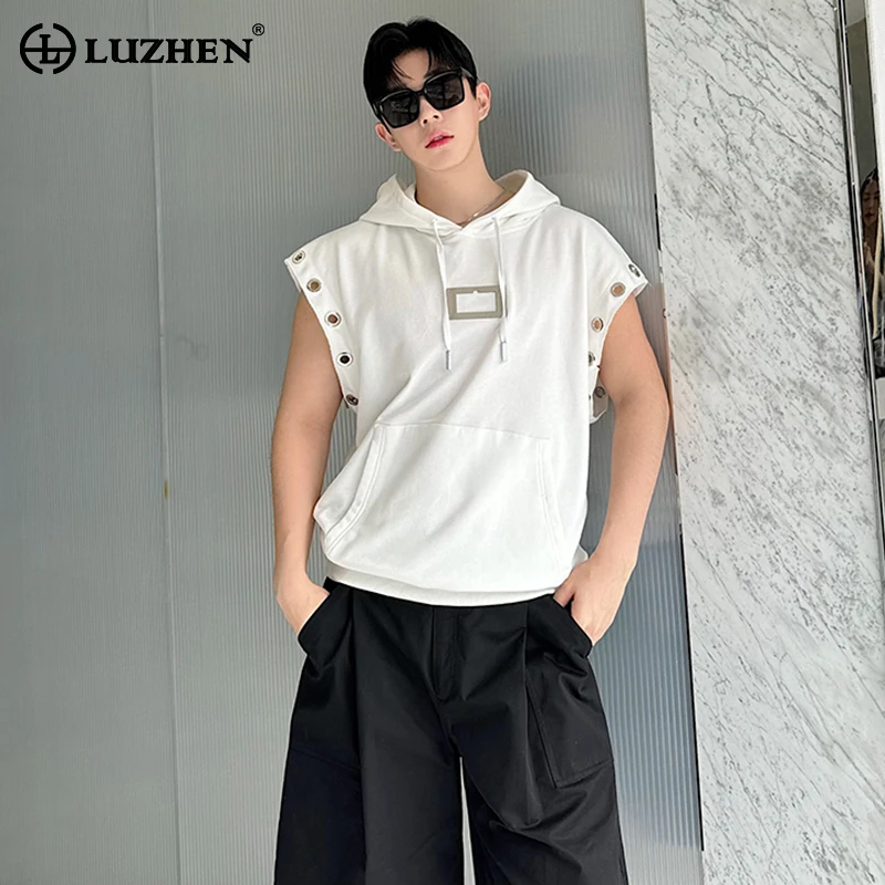 

LUZHEN Metal Decorate Stylish Handsome Sleeveless Sweatshirts Fashion Korean Personalized Trendy Street Men's Waistcoat LZ3497