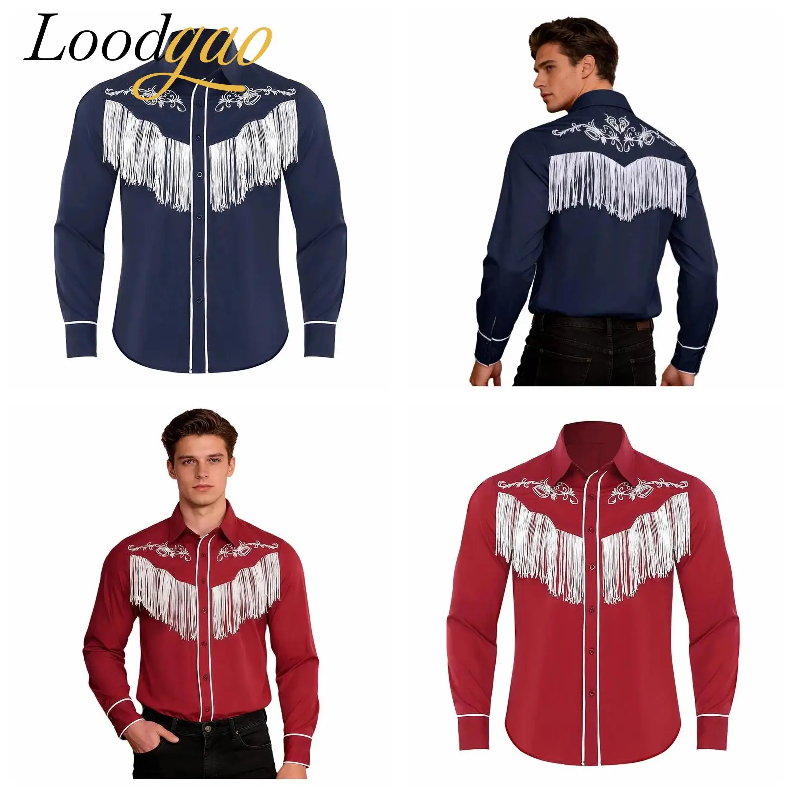 

Мужская винтажная рубашка с бахромой в стиле хиппи 70-х годов, с цветочным принтом, для вечеринок, рейвов, танцев, ковбойский костюм, клубная одежда