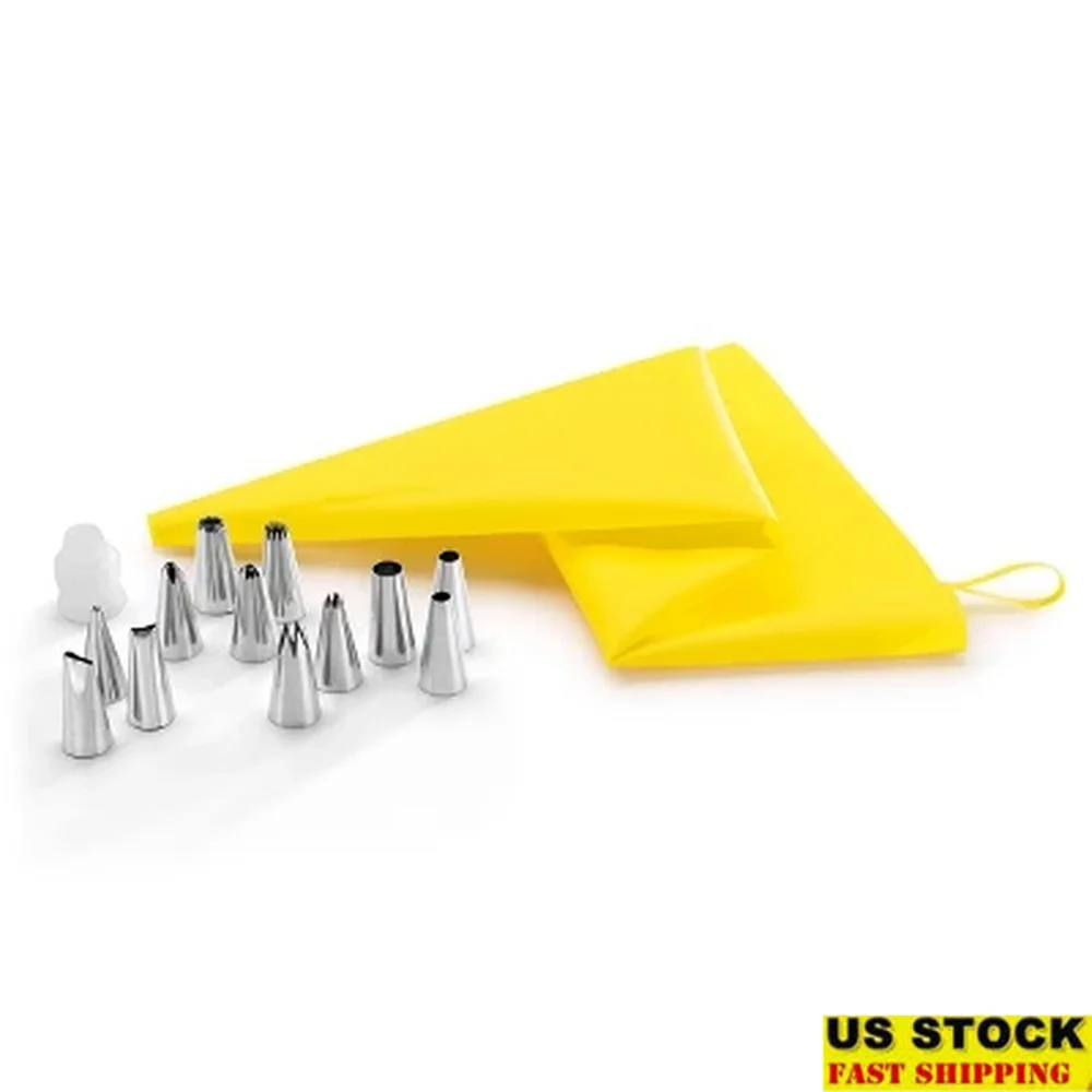 

13pc Pastry Decorating Set Piping Bag Coupler Stainless Steel Tips Baking Tools Dishwasher Safe Kitchen Accessories