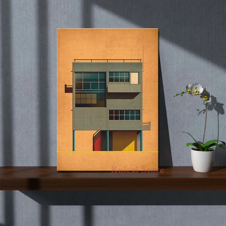 Póster de fachada ficticia No.30, lienzo impreso, pintura de edificio, imágenes artísticas de pared, decoración del hogar para sala de estar