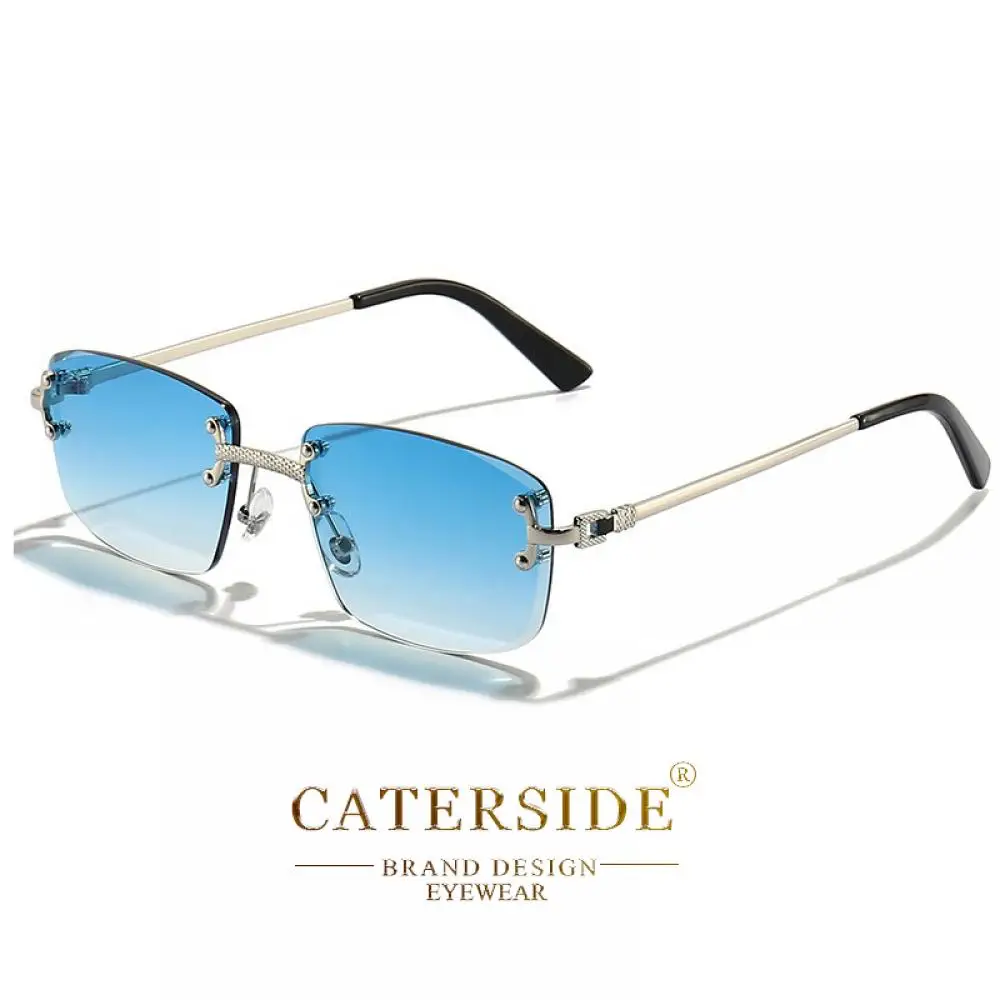 CATERSIDE Rahmenlose Sonnenbrille für Herren und Damen, luxuriöse Outdoor-Party-Sonnenbrille, Metallrahmen, Spiegel-Verlaufsgläser, UV400 – Detail 13