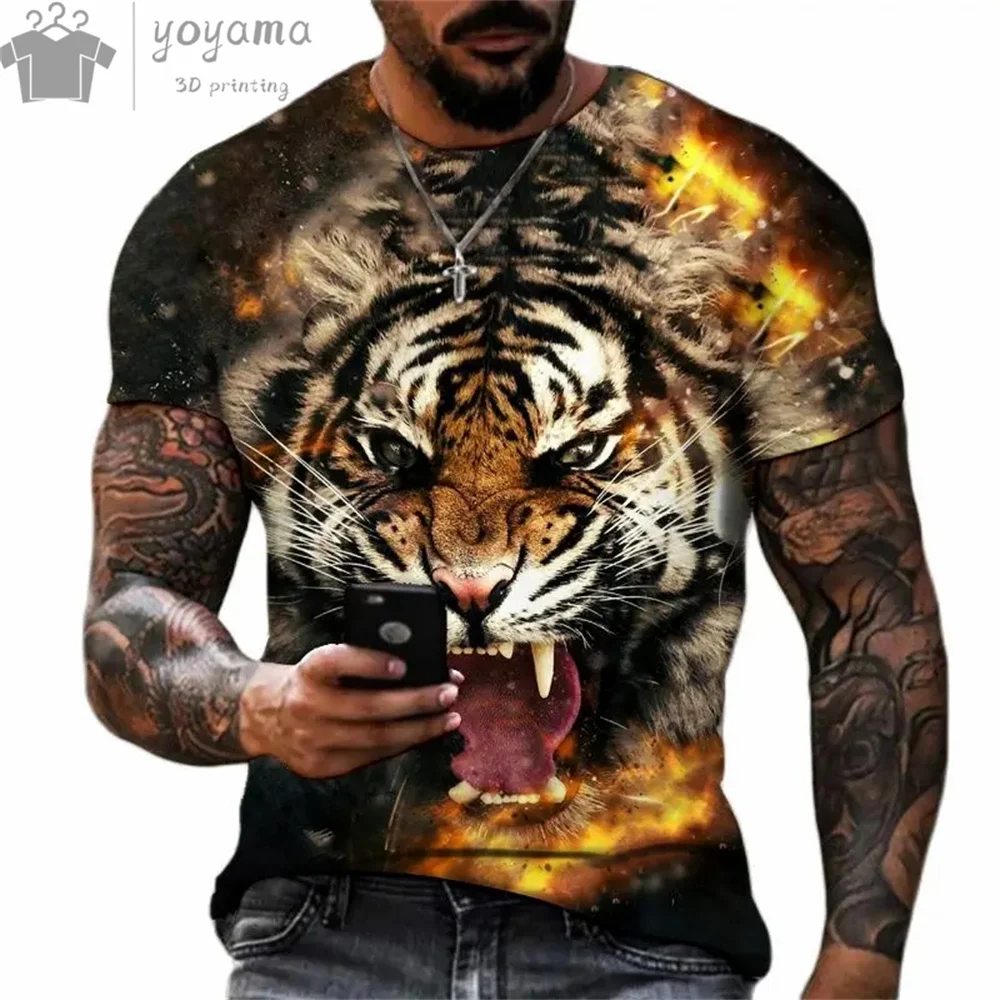 Summer Fun Animal Pattern 3D Print Embroidery Men's T-Shirt Street Casual Quick-Dry Sports Leisure Loose-Sleeved Shirt