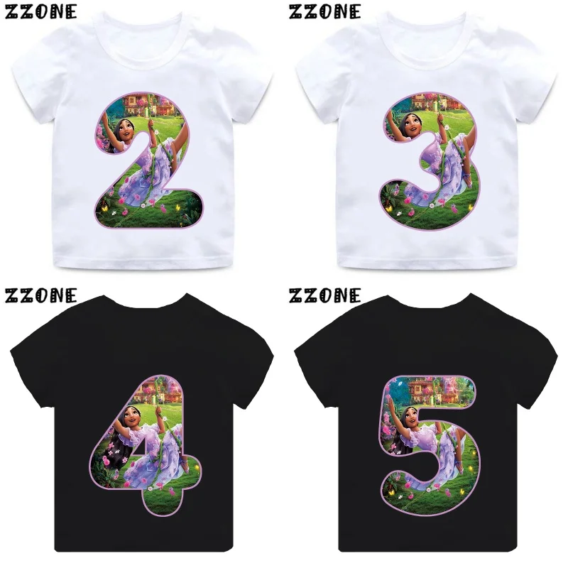 

Encanto Isabela Princess Number Print Girls Clothes 1 2 3 4 5 6 7 8 9 Years Birthday Kids T shirt Baby Boys Children T-Shirt