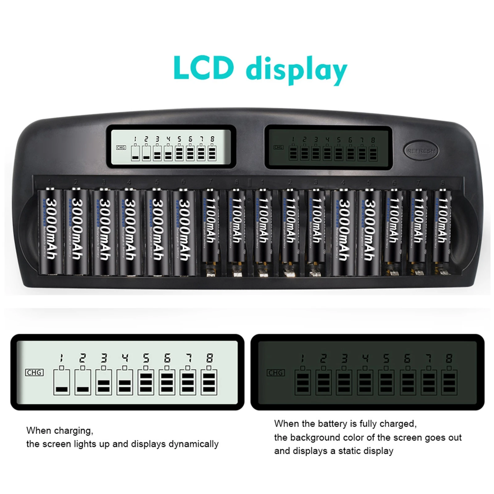 PL-NC31  Intelligent Battery  Two 3 Inch LCD Display  Smart  w/ 16 Battery Slots for 1.2V Ni-MH Ni-CD  AA Batteries EU Plug